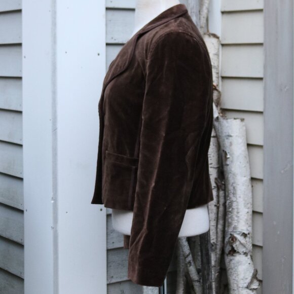 GAP Brown Stretch Cotton Velvet 1 Button Short Jacket Sz 4 - Picture 4 of 7